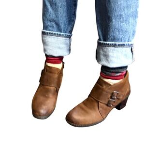 boc by Born Leather Wo's 9 Moto Buckle Heeled Boot Brown Distressed Boho Casual